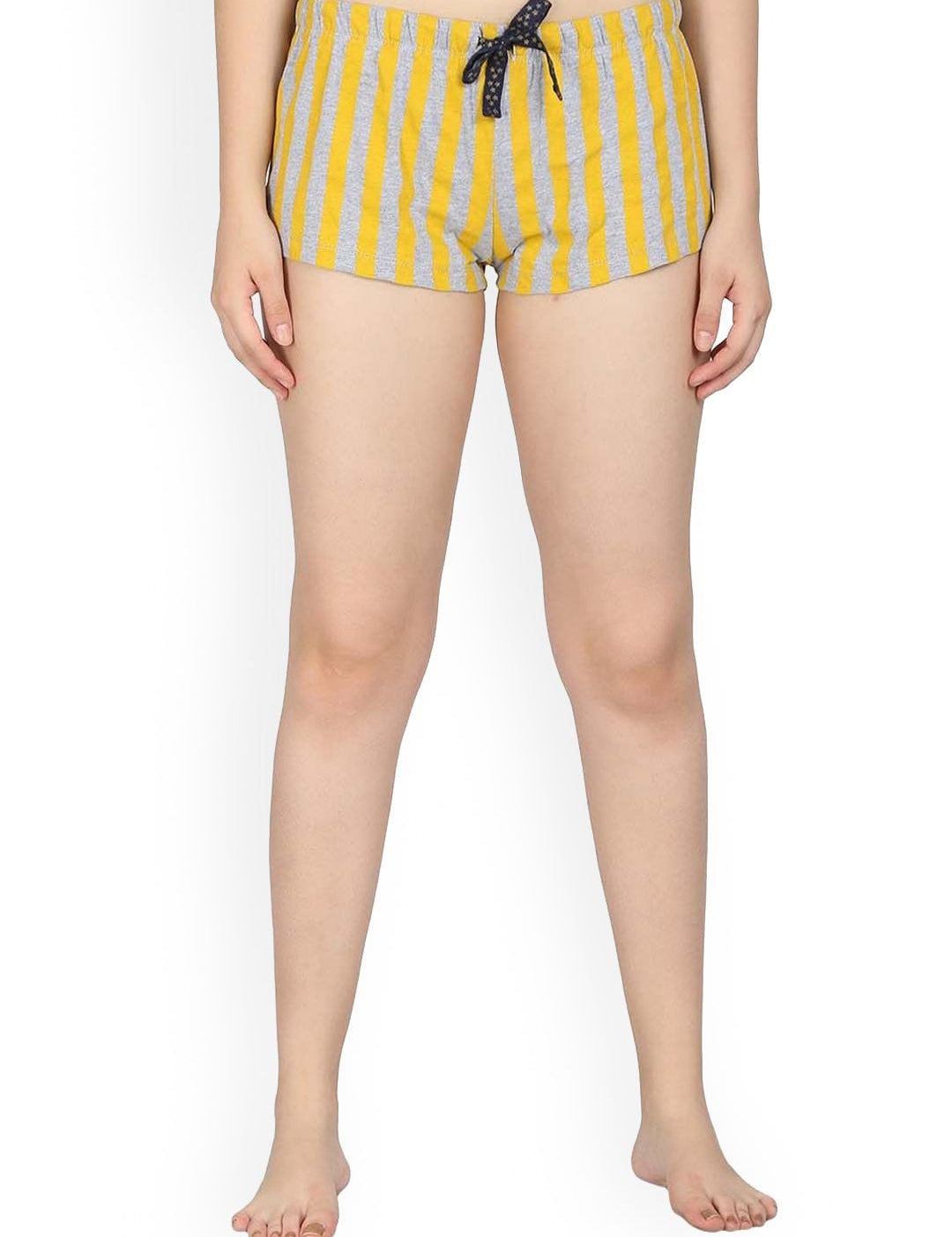 Kotty Women Yellow & Grey Printed Lounge Shorts KTTSLEEPSHORTS233