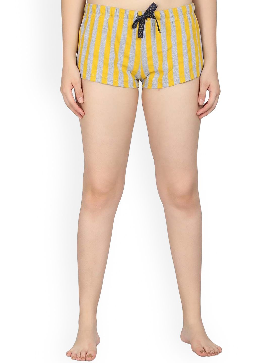 Kotty Women Yellow & Grey Printed Lounge Shorts KTTSLEEPSHORTS233