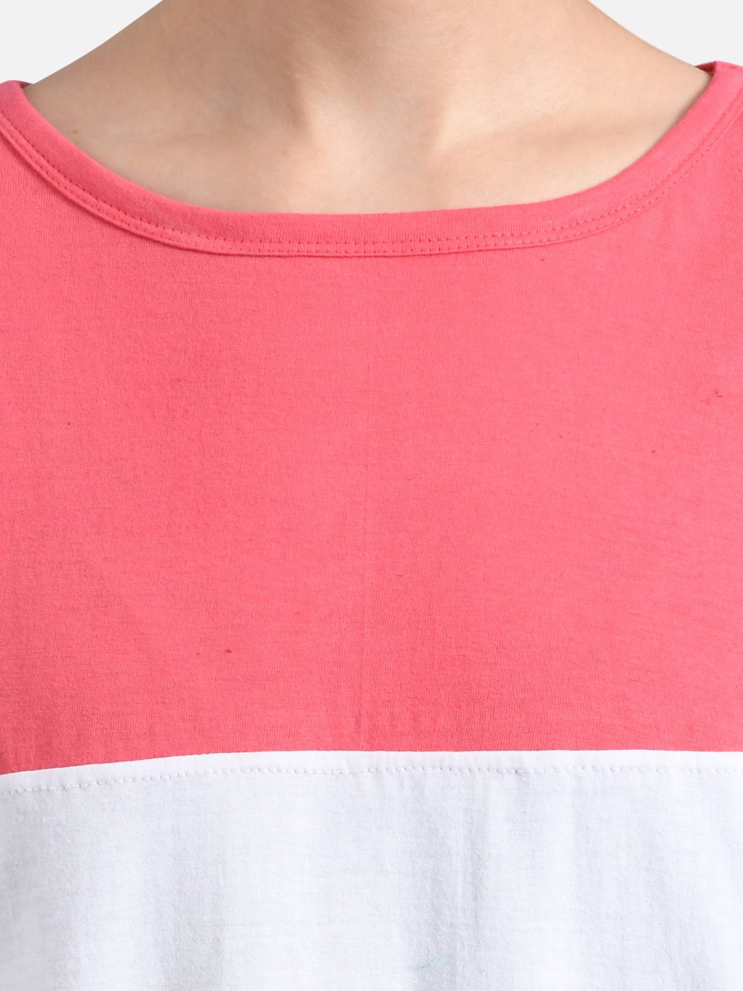 Kotty Women Teal Green & Peach-Coloured Colourblocked Round Neck T-shirt