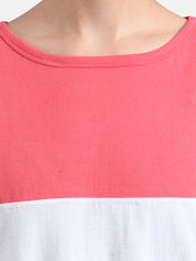 Kotty Women Teal Green & Peach-Coloured Colourblocked Round Neck T-shirt