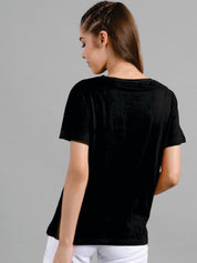 Kotty Women Black Printed Round Neck T-shirt