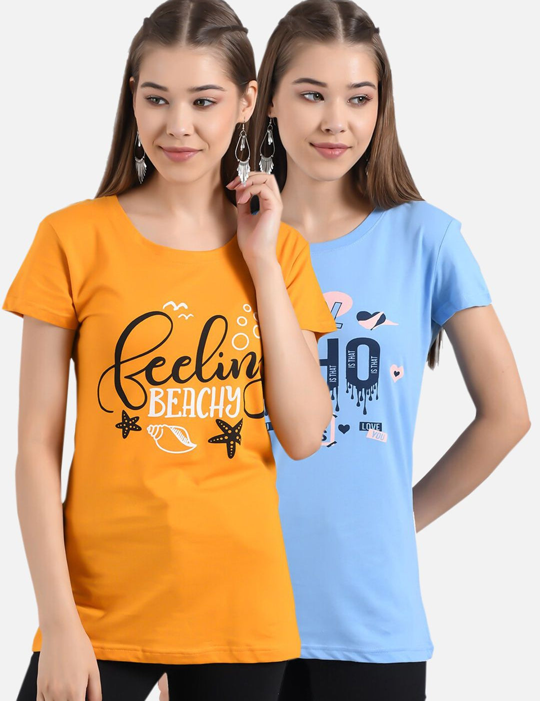 Kotty Women Pack Of 2 Printed Round Neck T-shirts