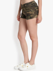 Kotty Women Khaki Printed Regular Fit Hot Pants