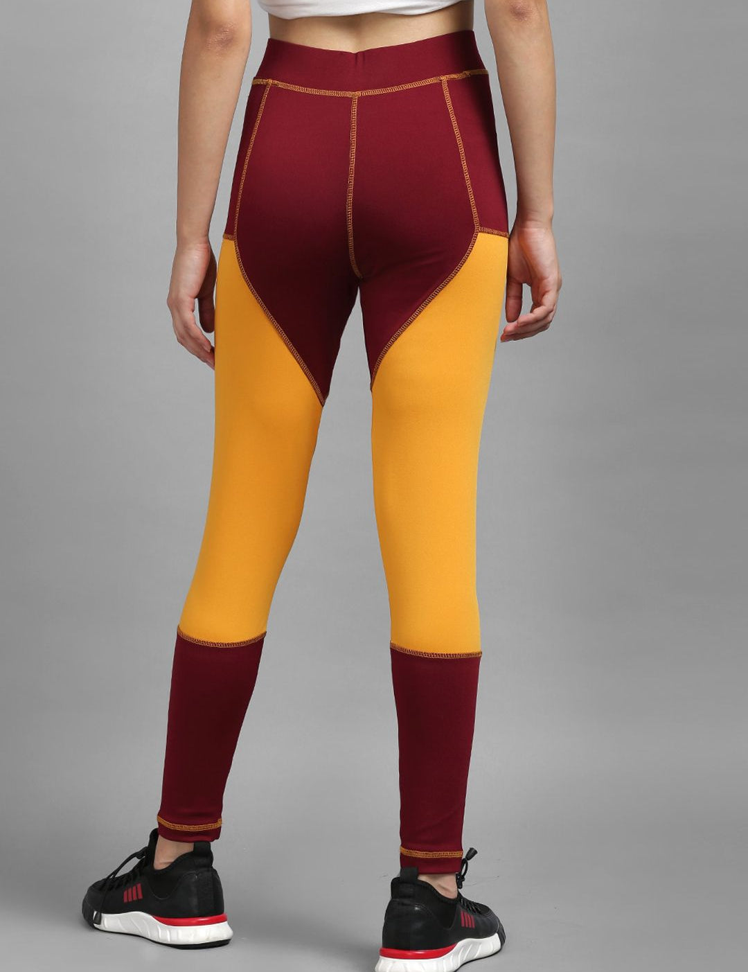 Kotty Women Yellow & Maroon Colourblocked Tights