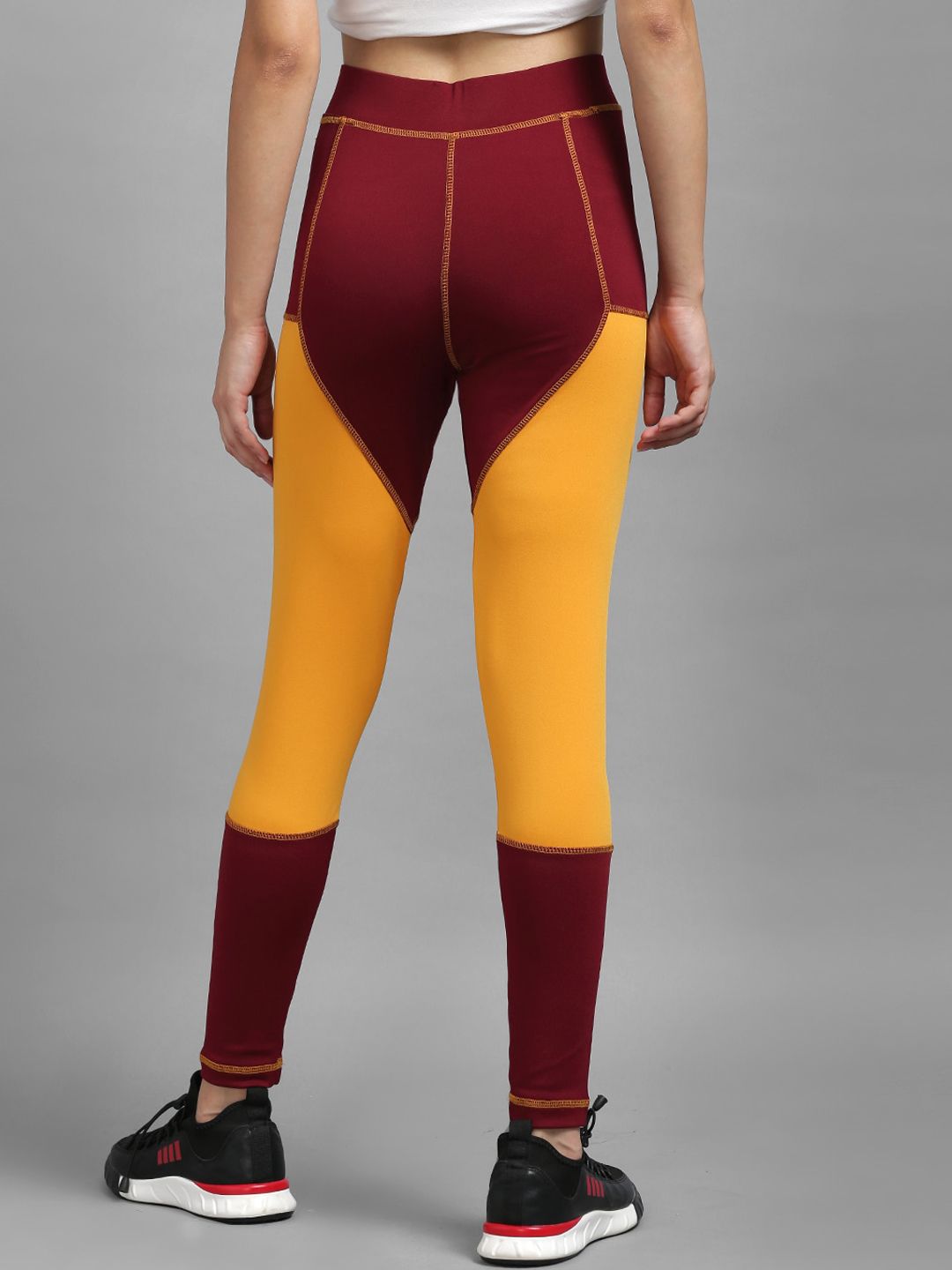 Kotty Women Yellow & Maroon Colourblocked Tights
