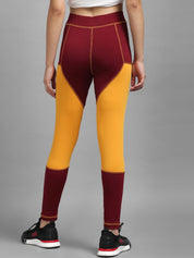 Kotty Women Yellow & Maroon Colourblocked Tights