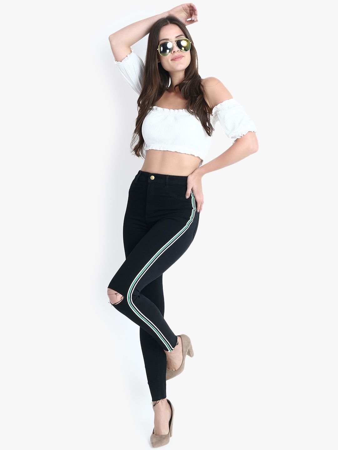 Kotty Women Black Skinny Fit High-Rise Slash Knee Stretchable Jeans