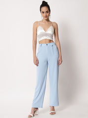 KOTTY BIZwear Women Blue High-Rise Easy Wash Pleated Wide Leg Trousers