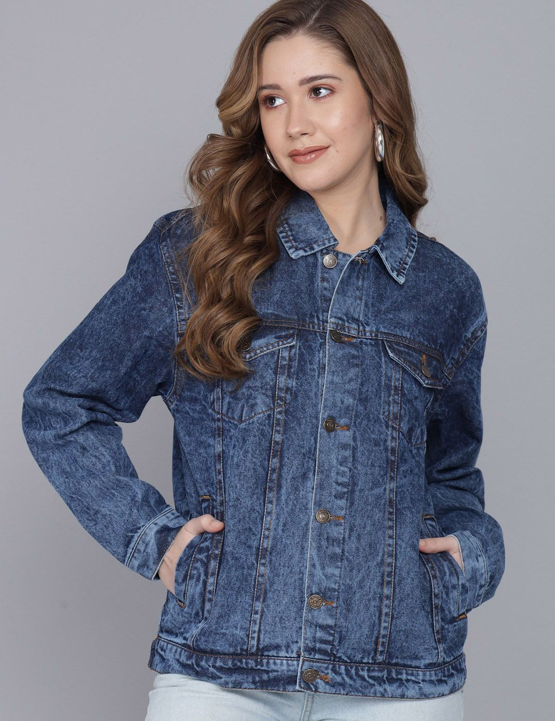 Kotty Women Blue Denim Jacket with Patchwork