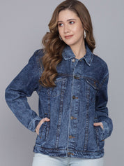 Kotty Women Blue Denim Jacket with Patchwork