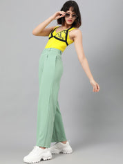 Kotty Women Green Relaxed Straight Leg Fit High-Rise Easy Wash Parallel Trousers