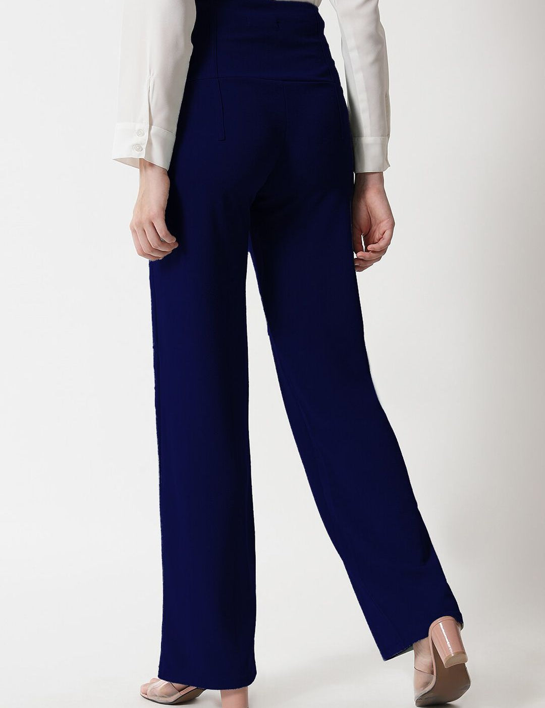 Kotty Women Navy Blue Relaxed Straight Fit High-Rise Easy Wash Trousers