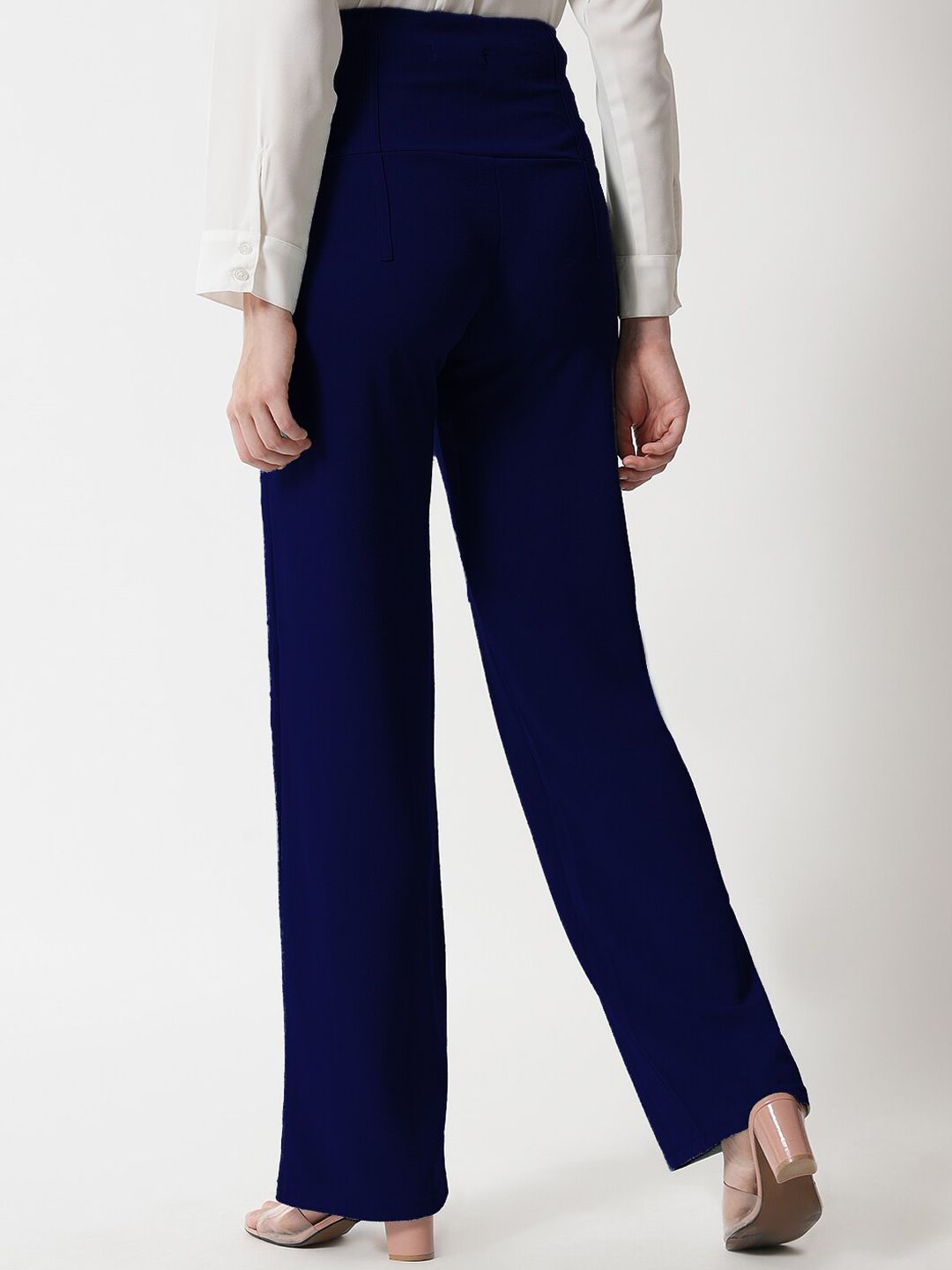 Kotty Women Navy Blue Relaxed Straight Fit High-Rise Easy Wash Trousers