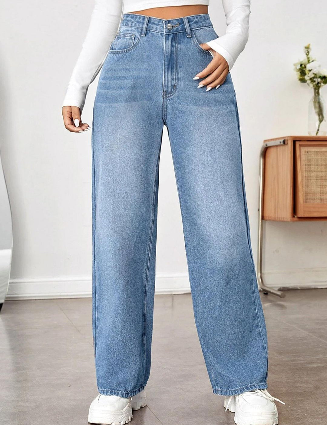 Kotty Women Jean Wide Leg Heavy Fade High-Rise Stretchable Jeans