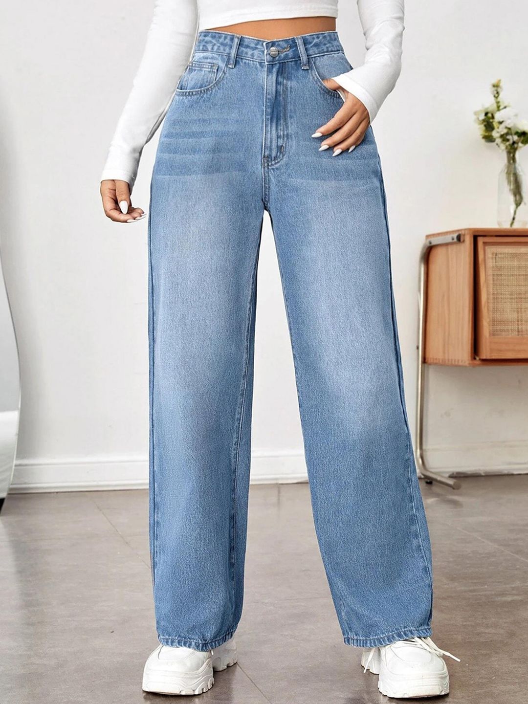 Kotty Women Jean Wide Leg Heavy Fade High-Rise Stretchable Jeans