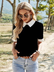 Kotty Black Shirt Collar Short Sleeves Shirt Style Top