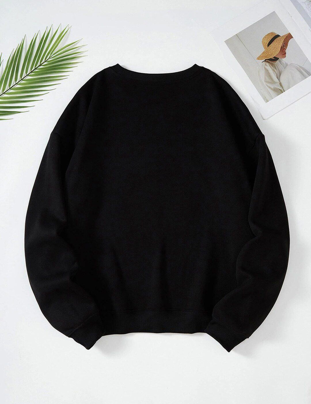 Kotty Round Neck Geometric Printed Fleece Sweatshirt