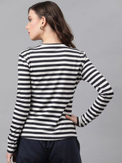 KOTTY Basics Striped Monochrome Round Neck Cotton Top