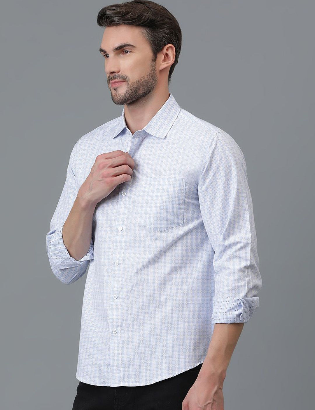 Kotty New Grid Tattersall Checks Spread Collar Casual Shirt