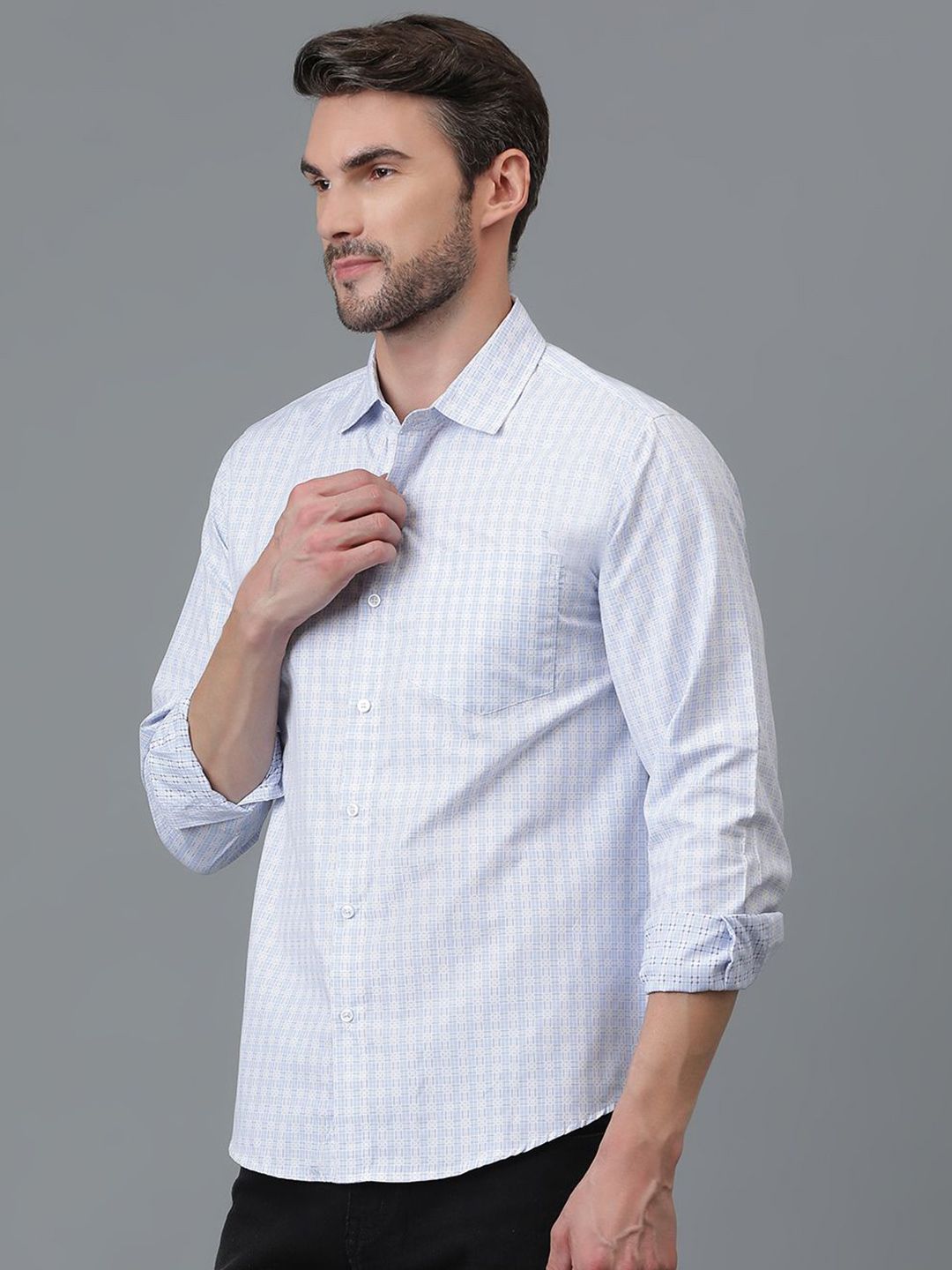 Kotty New Grid Tattersall Checks Spread Collar Casual Shirt