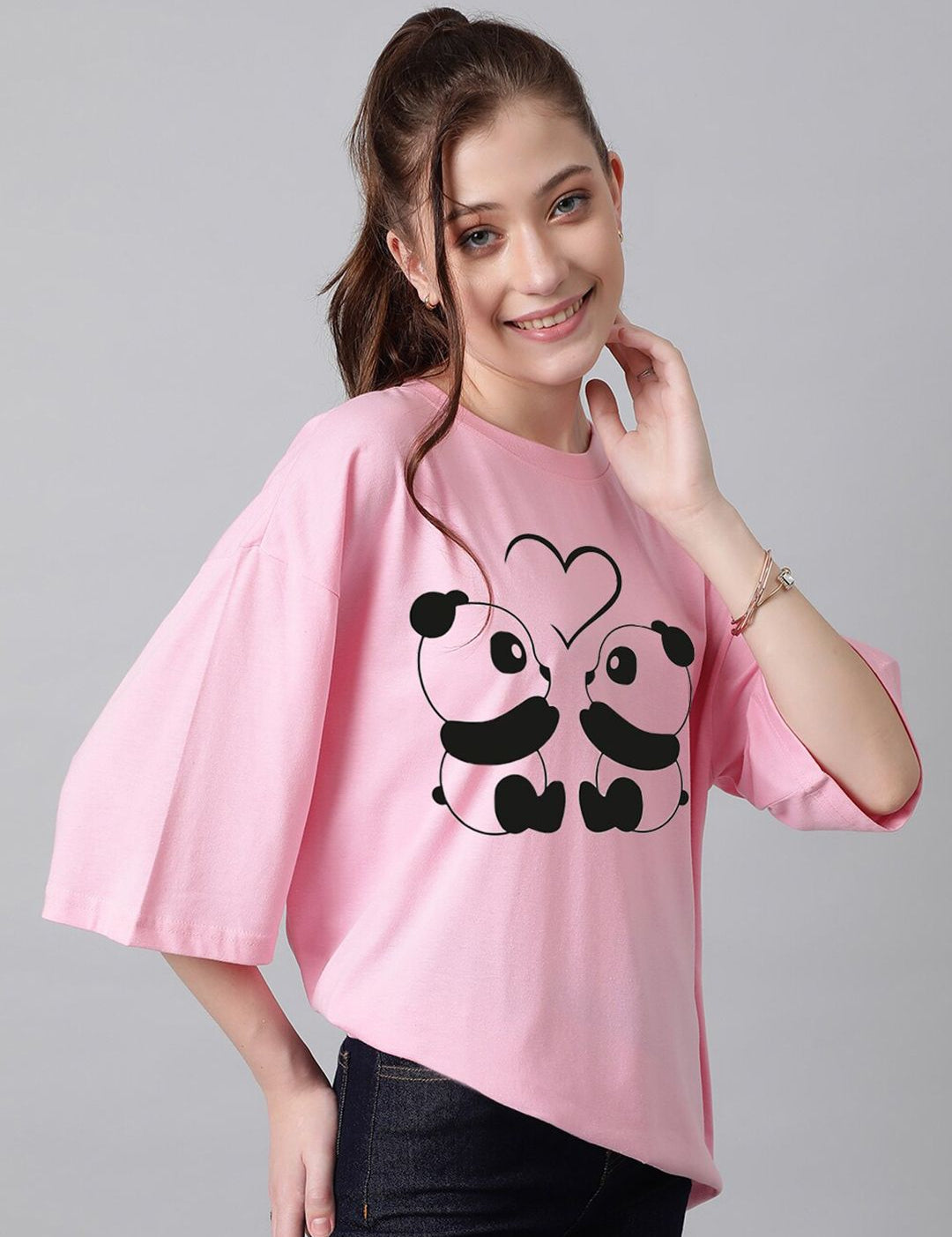 Kotty Graphic Printed Round Neck Drop-Shoulder Sleeves Oversized Fit Cotton T-Shirt