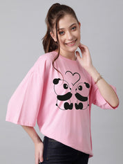 Kotty Graphic Printed Round Neck Drop-Shoulder Sleeves Oversized Fit Cotton T-Shirt