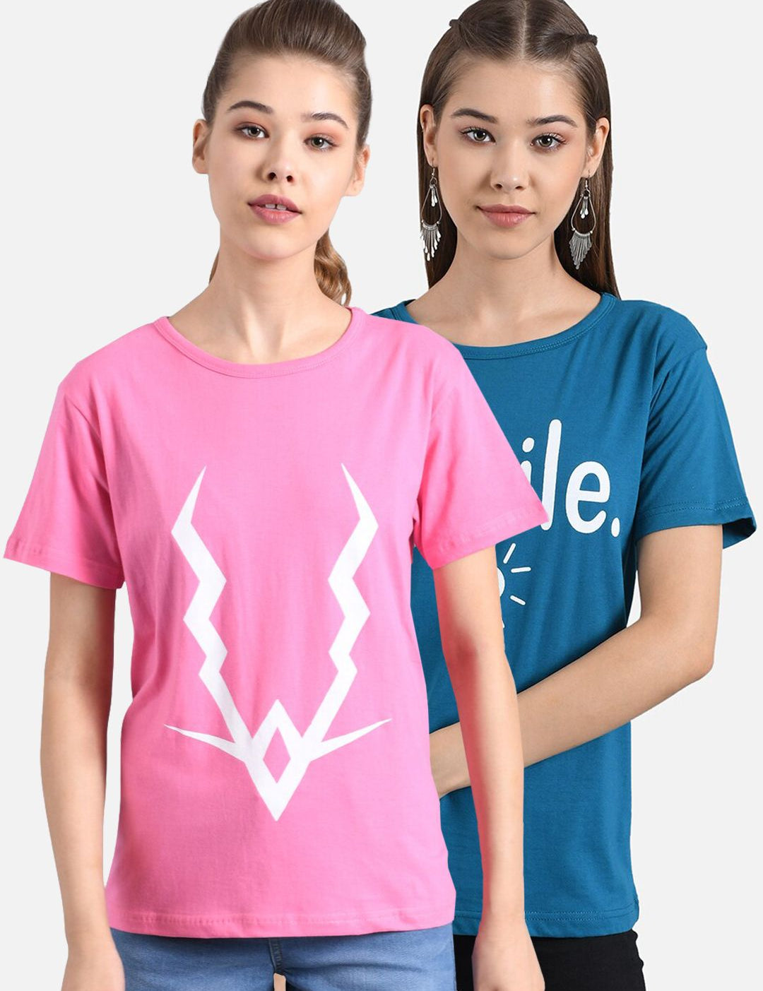 Kotty Women Pack Of 2 Printed Round Neck T-shirts