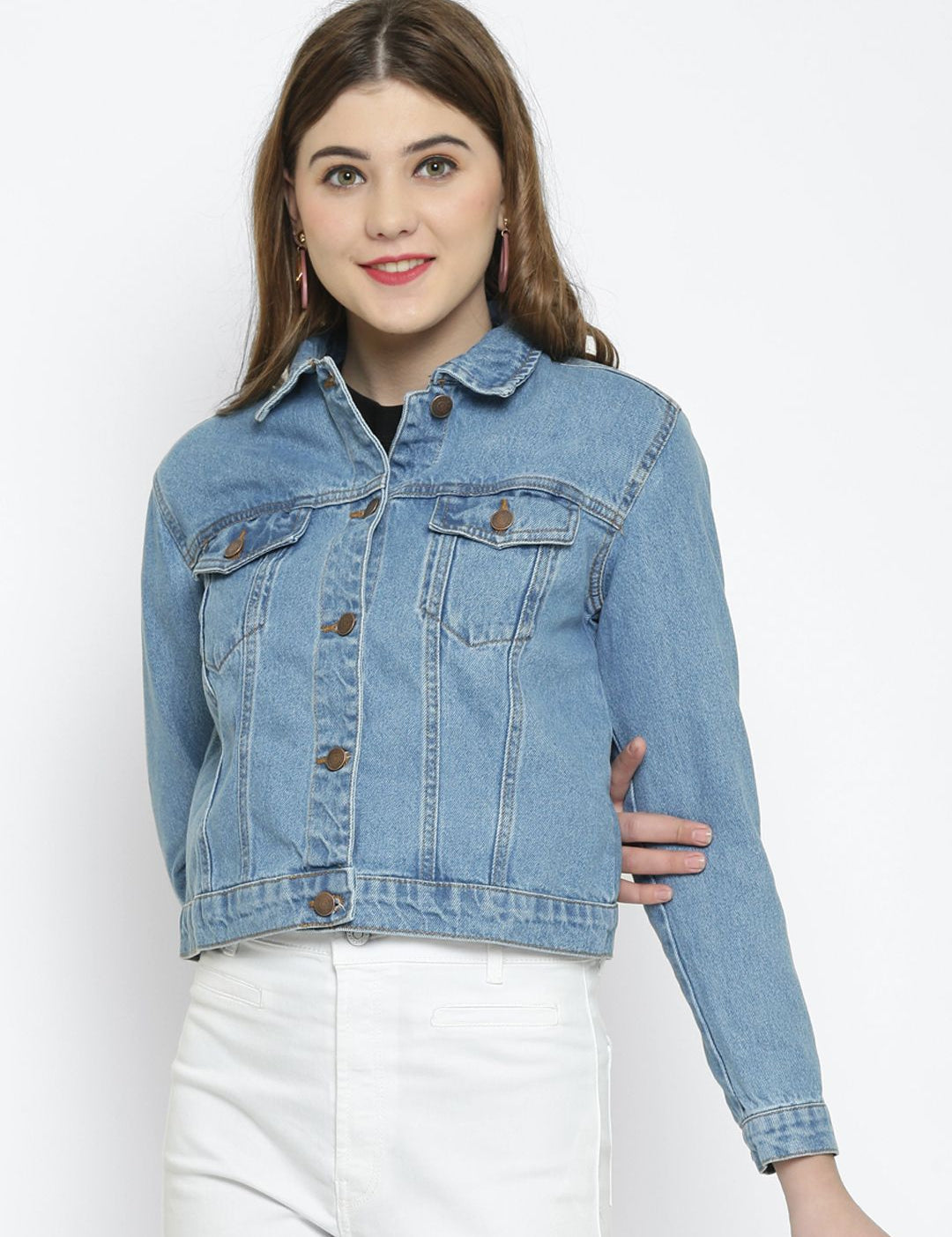 Kotty Women Blue Solid Denim Jacket