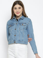 Kotty Women Blue Solid Denim Jacket