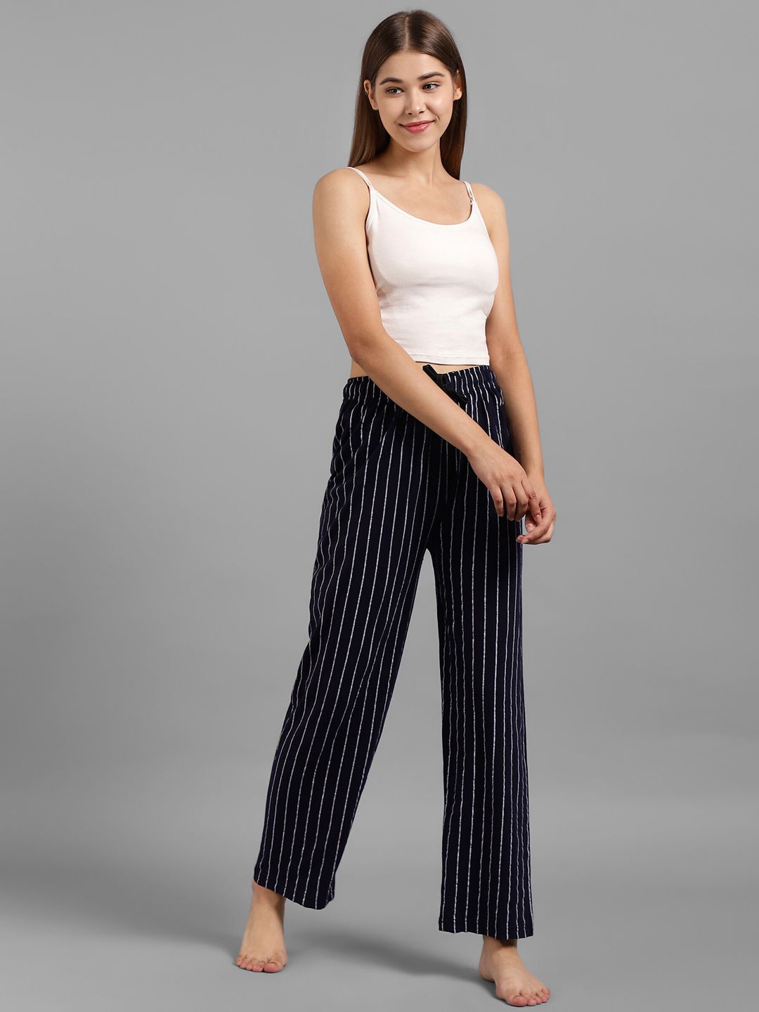 Kotty Women Navy Blue & White Striped Lounge Pants