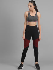 Kotty Women Black & Maroon Colourblocked Ankle-Length Tights