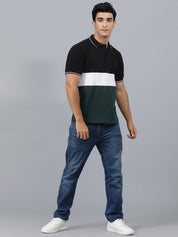 Kotty Colourblocked Polo Collar Regular Fit Cotton T-Shirt