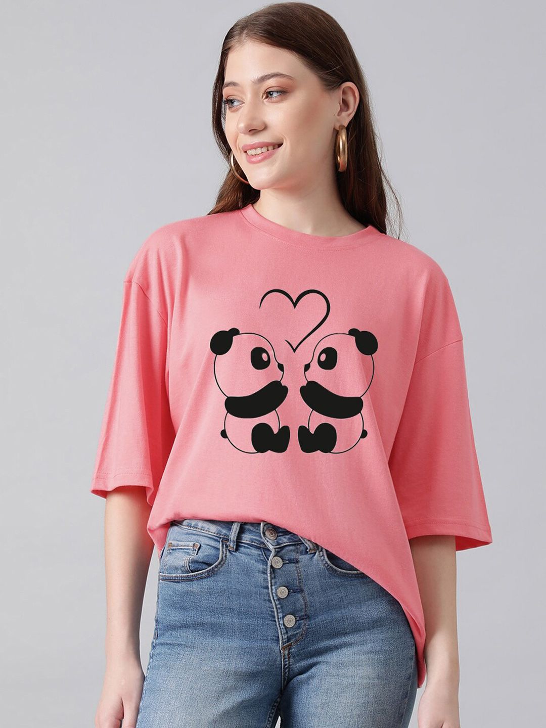 Kotty Graphic Printed Drop Shoulder Sleeves Oversized T-shirt