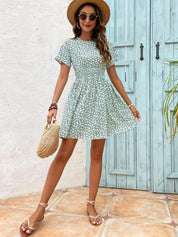 Kotty Blue Floral Printed Smocked Fit & Flare Dress