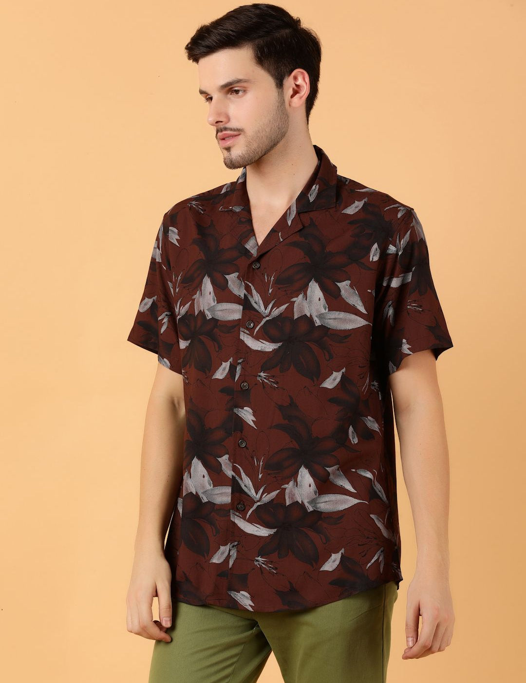 Kotty Men Relaxed Spread Collar Graphic Printed Cotton Casual Shirt