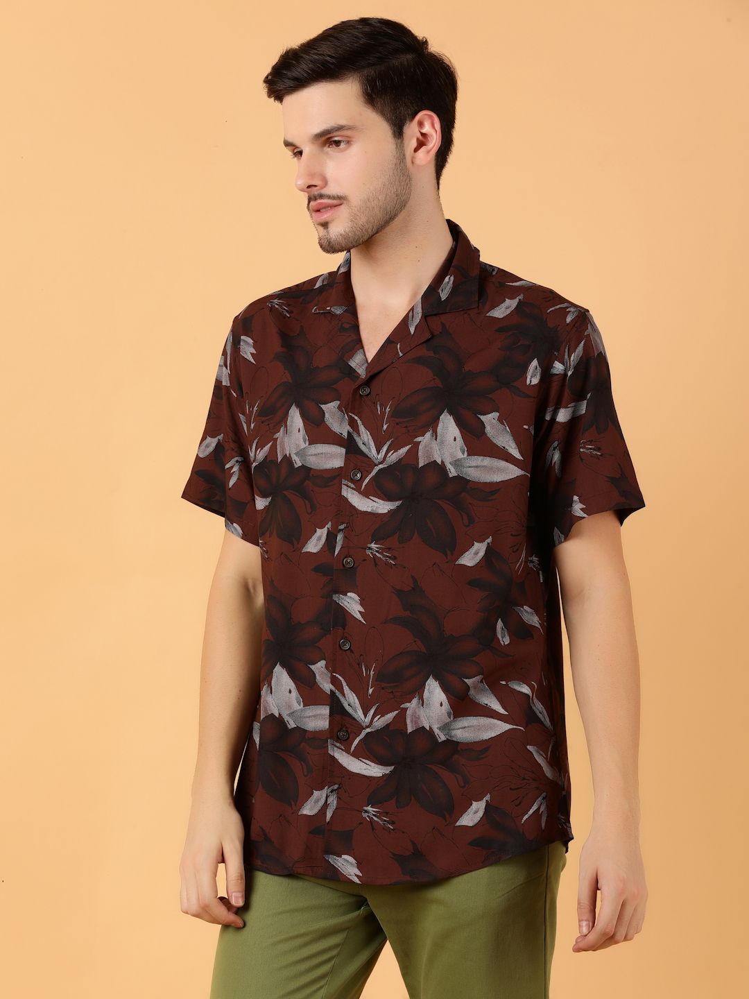 Kotty Men Relaxed Spread Collar Graphic Printed Cotton Casual Shirt