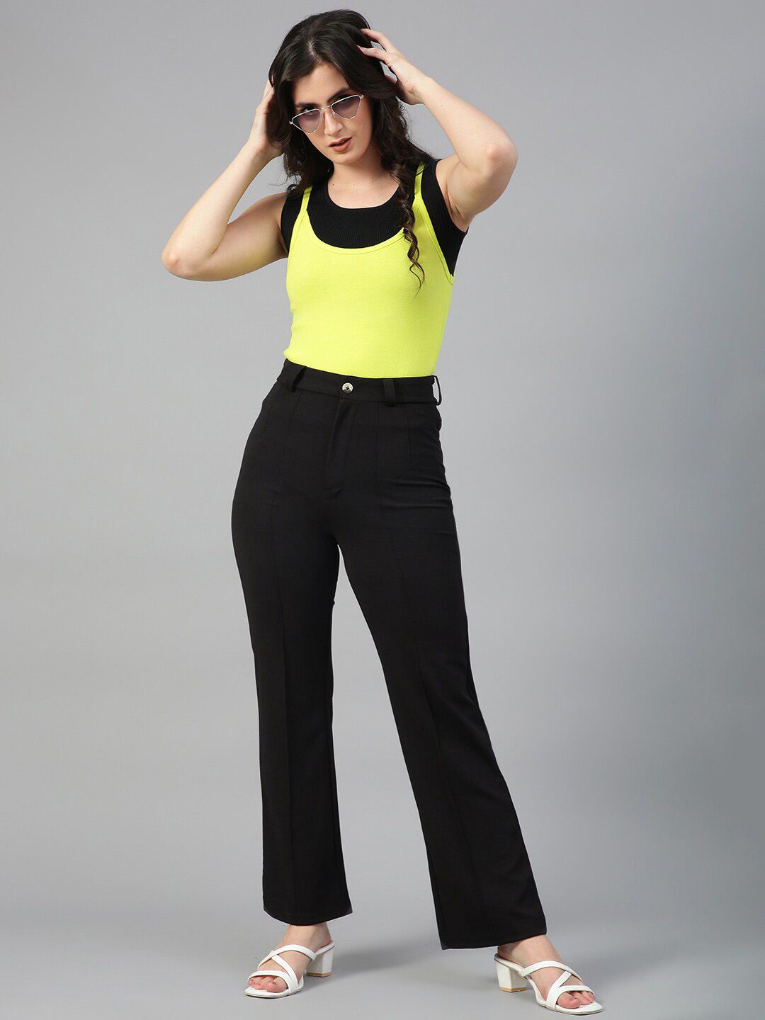 KOTTY BIZwear Women Relaxed Straight Fit High-Rise Easy Wash Trousers