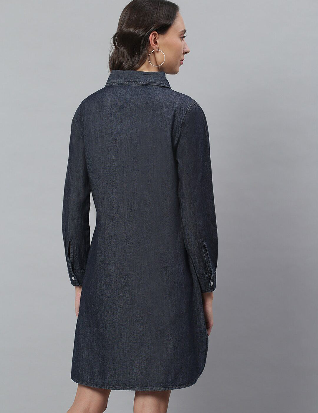 Kotty Women Blue Solid Denim Shirt Dress