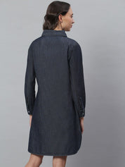 Kotty Women Blue Solid Denim Shirt Dress