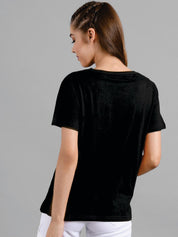 Kotty Women Black Printed Round Neck T-shirt