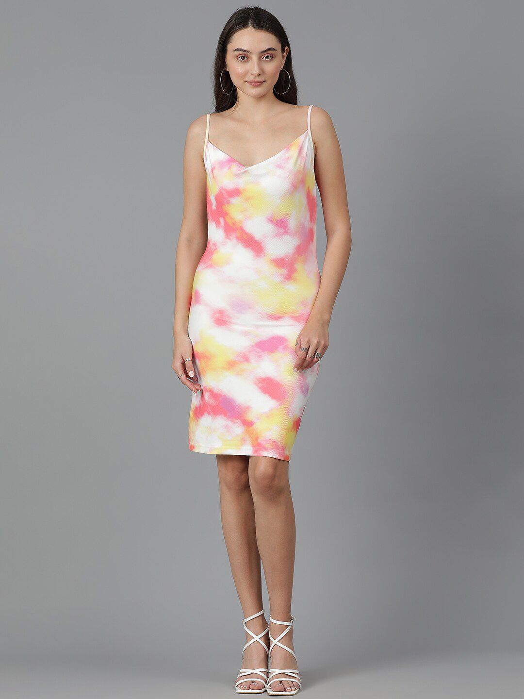 Kotty Tie and Dye Printed Shoulder Straps Sleeveless Above Knee Bodycon Holi Dress