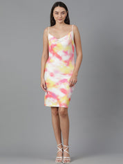 Kotty Tie and Dye Printed Shoulder Straps Sleeveless Above Knee Bodycon Holi Dress