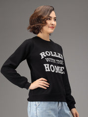 Kotty Women Black Printed Fleece Sweatshirt