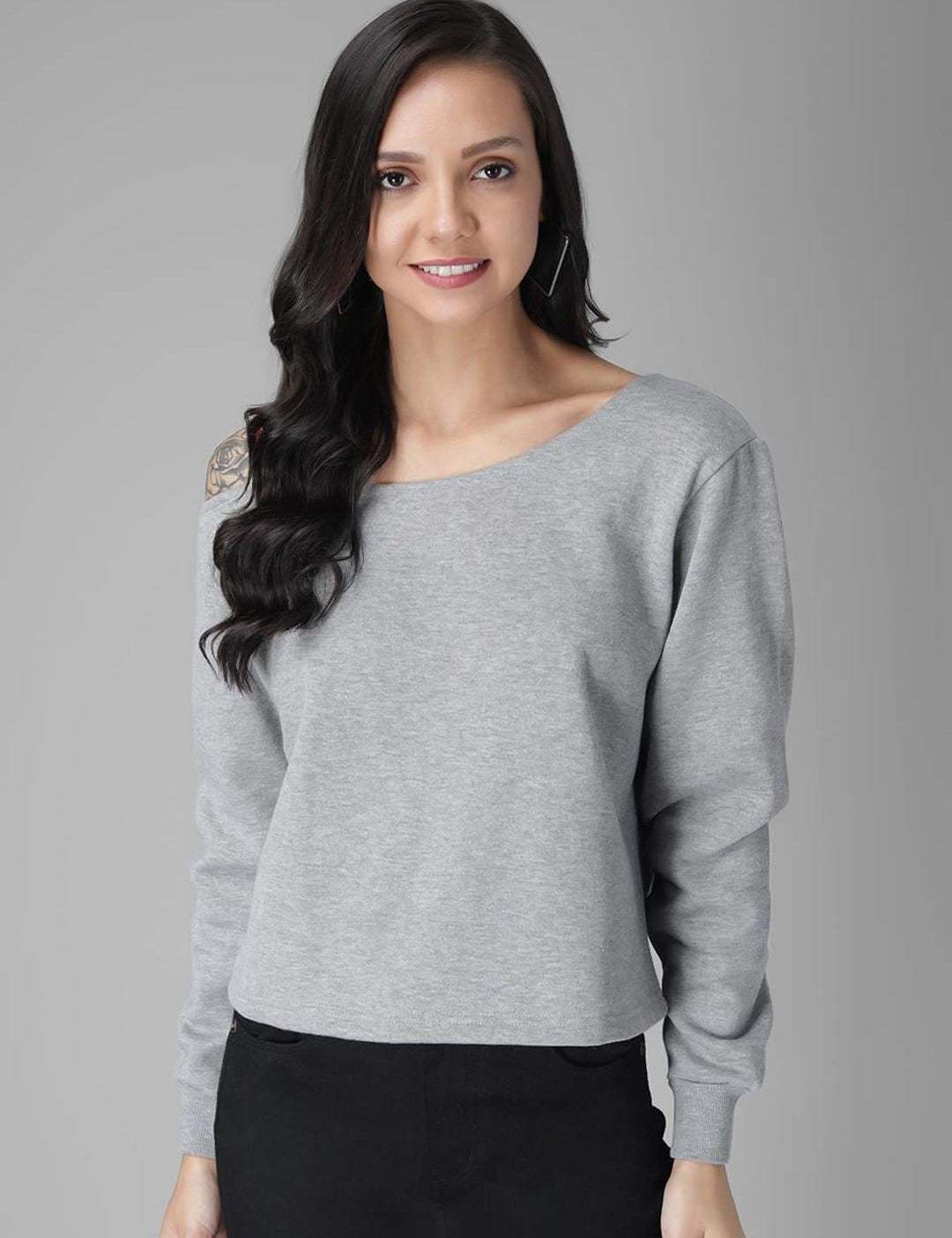 Kotty Women Grey Solid Sweatshirt