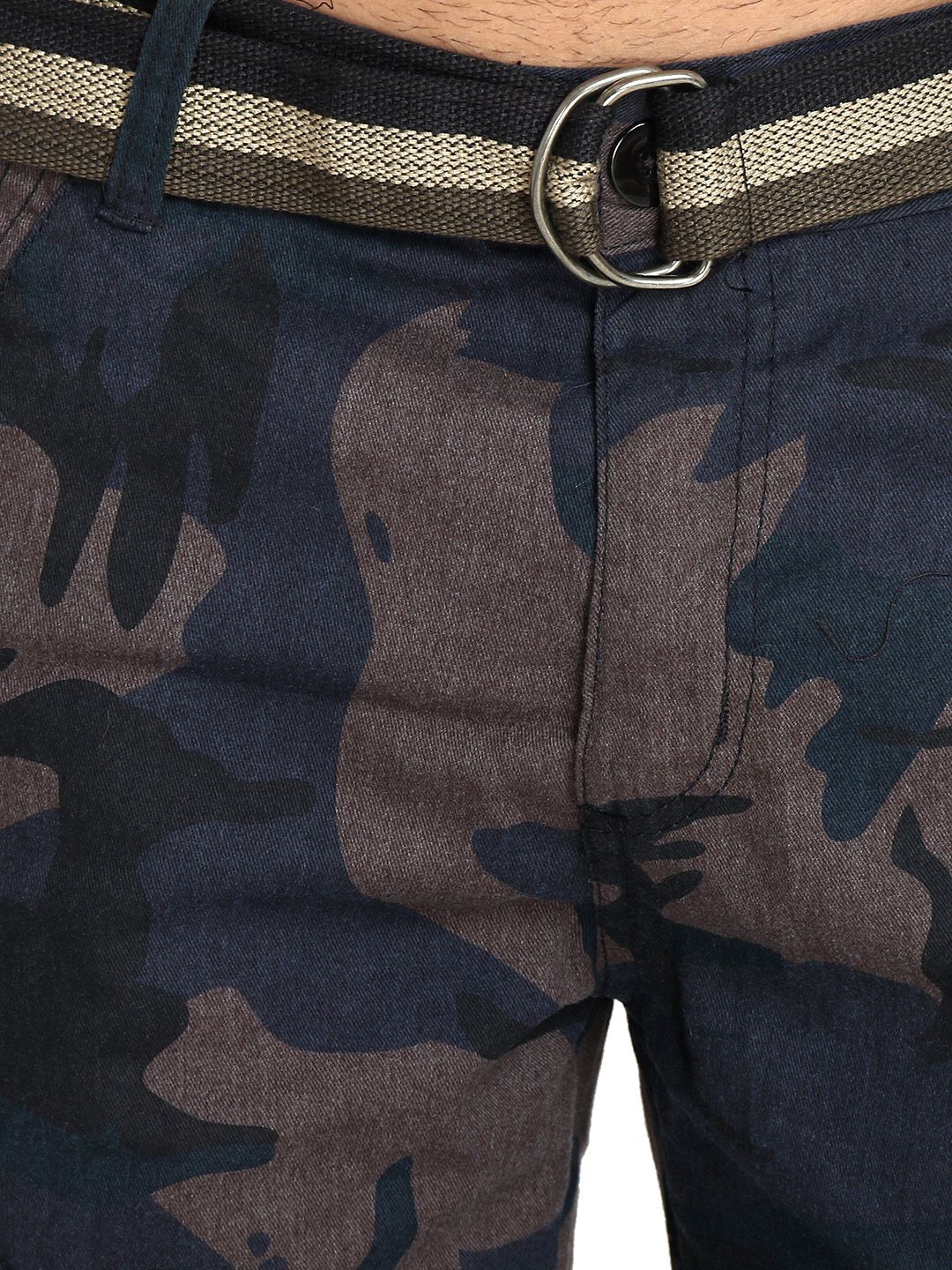 Kotty Men Blue Printed Regular Fit Cargo Shorts