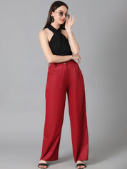 KOTTY BIZwear Women Maroon Relaxed Straight Leg Straight Fit High-Rise Easy Wash Pleated Trousers