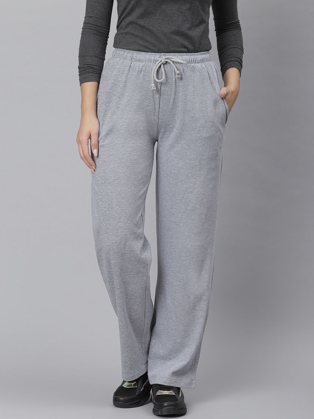 Kotty Women Grey Solid Straight-Fit Track Pants