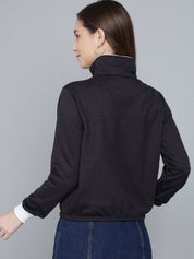 Kotty Women Black Printed Mock Collar Sweatshirt