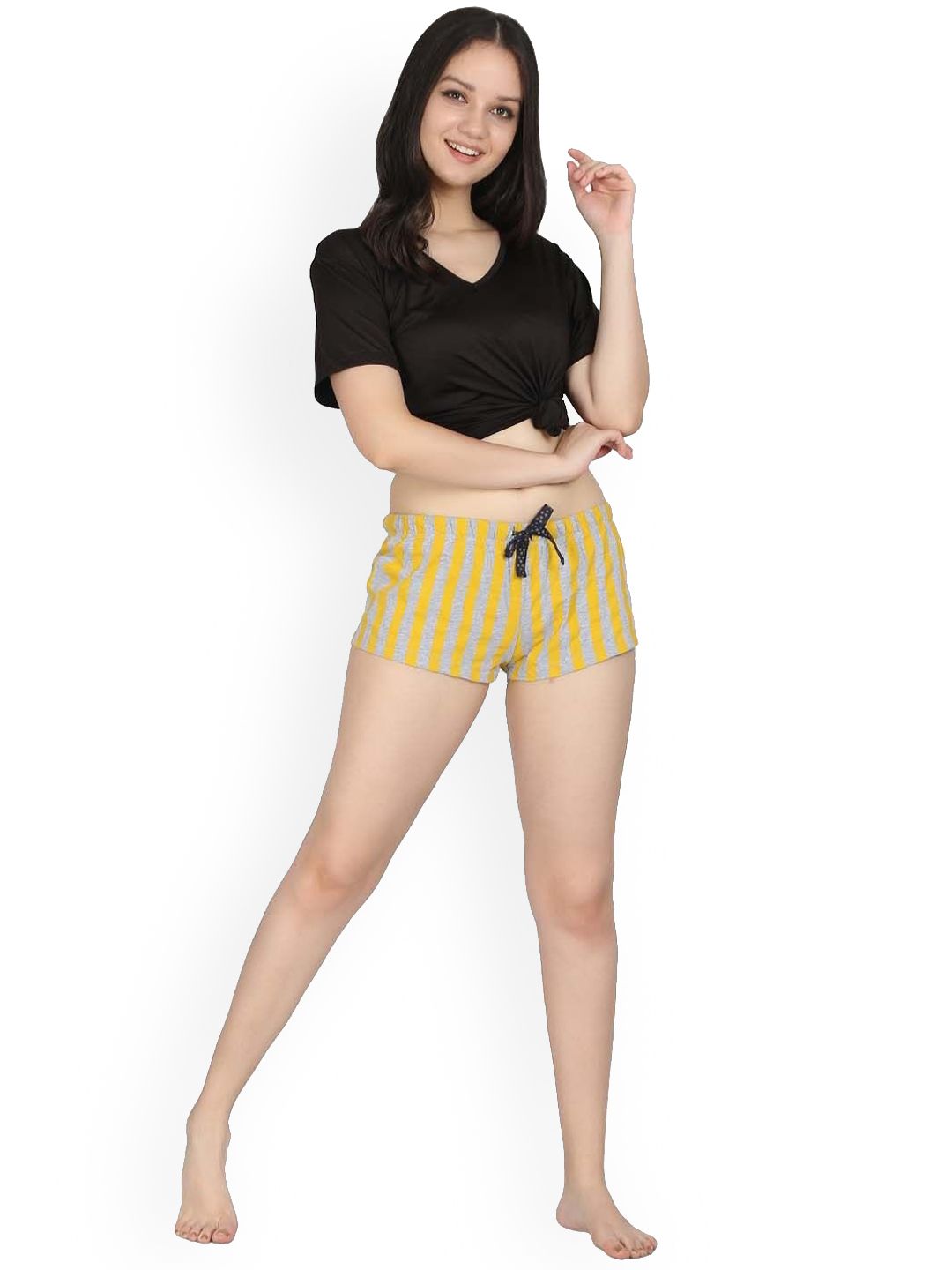Kotty Women Yellow & Grey Printed Lounge Shorts KTTSLEEPSHORTS233