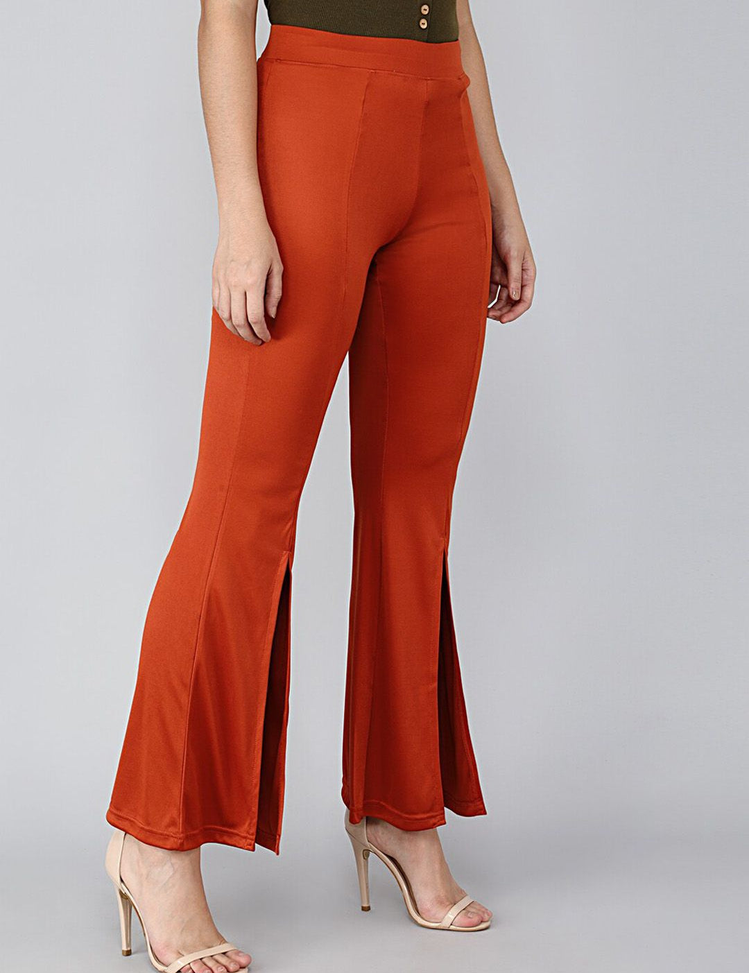 Kotty Women Orange Flared High Rise Bootcut Trousers